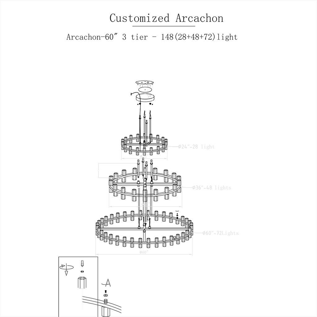 Customize Arcachona Led 3 Tier Round Chandelier（60”+48”+36”）