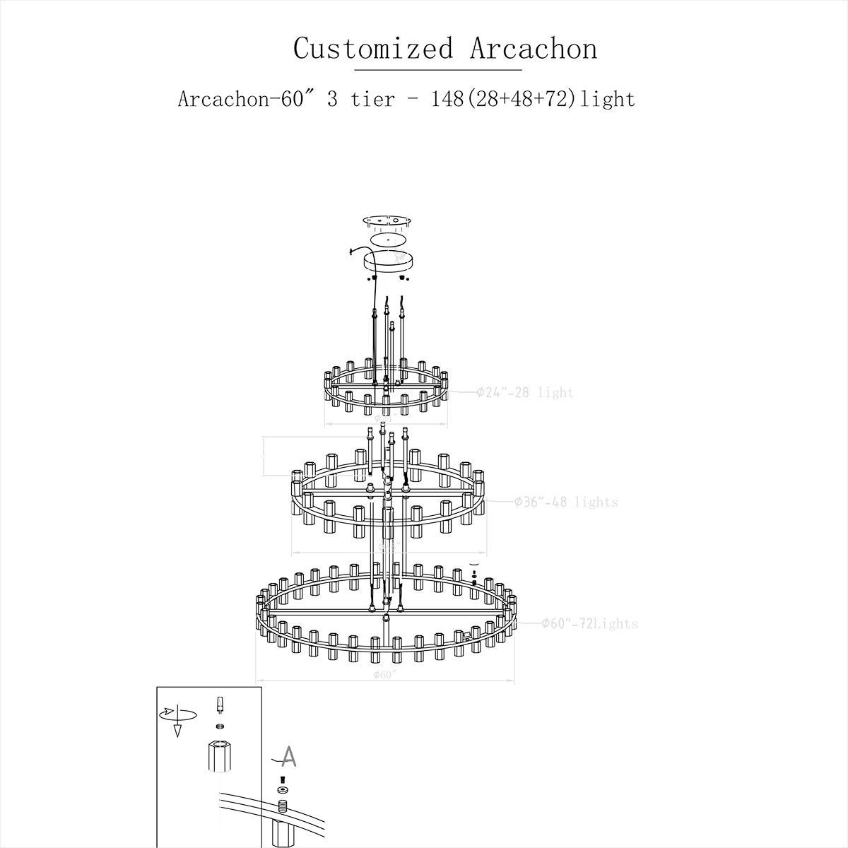 Customize Arcachona Led 3 Tier Round Chandelier（60”+48”+36”）