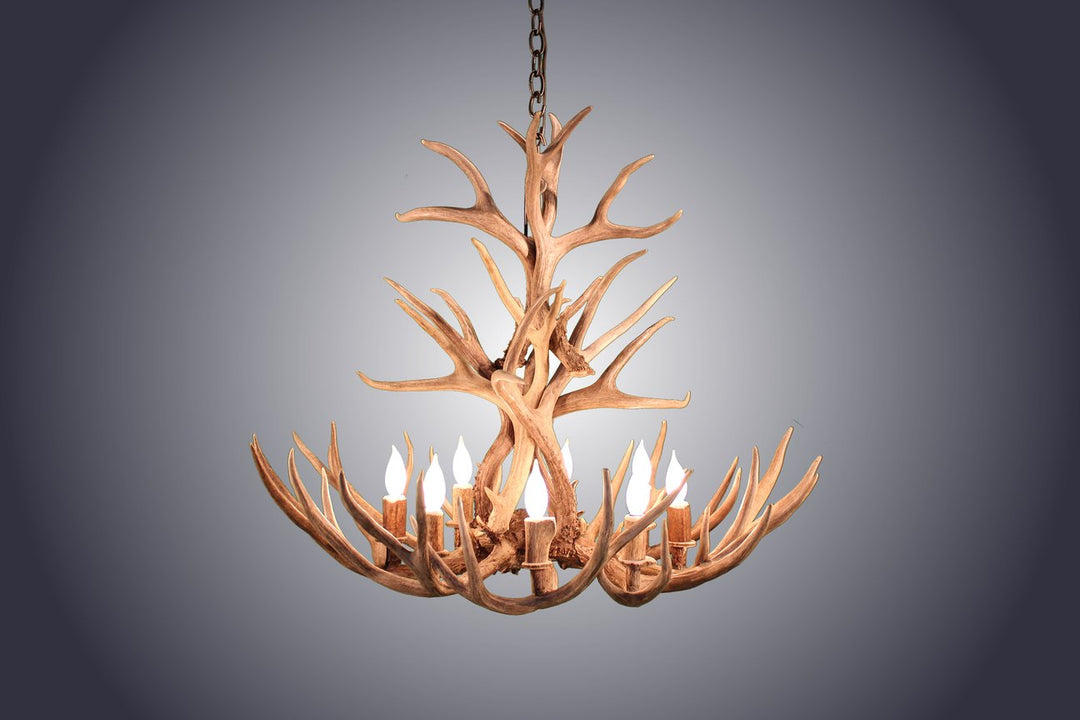8 Light Reagan Tall Mule Deer Antler Chandelier 20"H