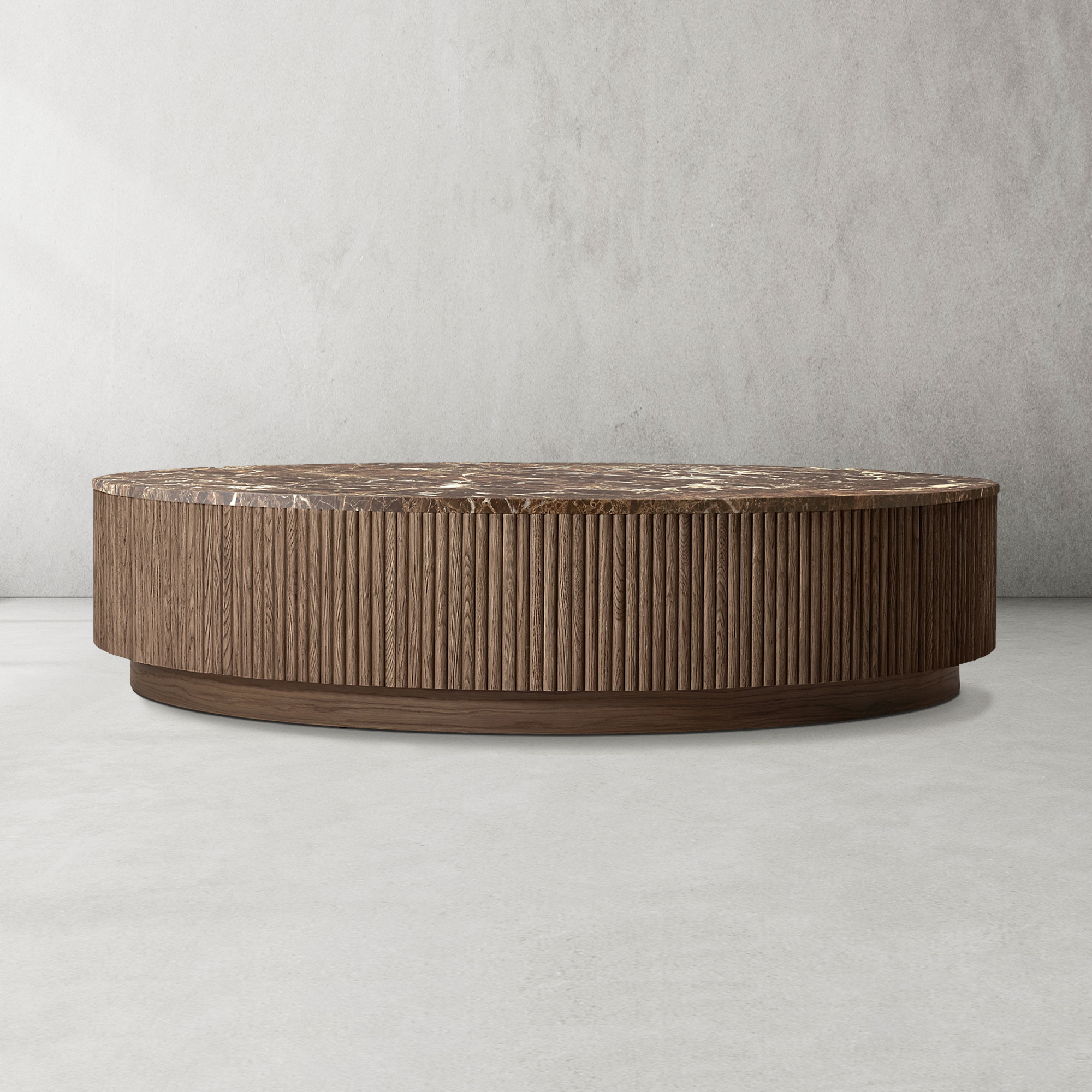 Mulholland Oak Wood & Stone Round Coffee Table