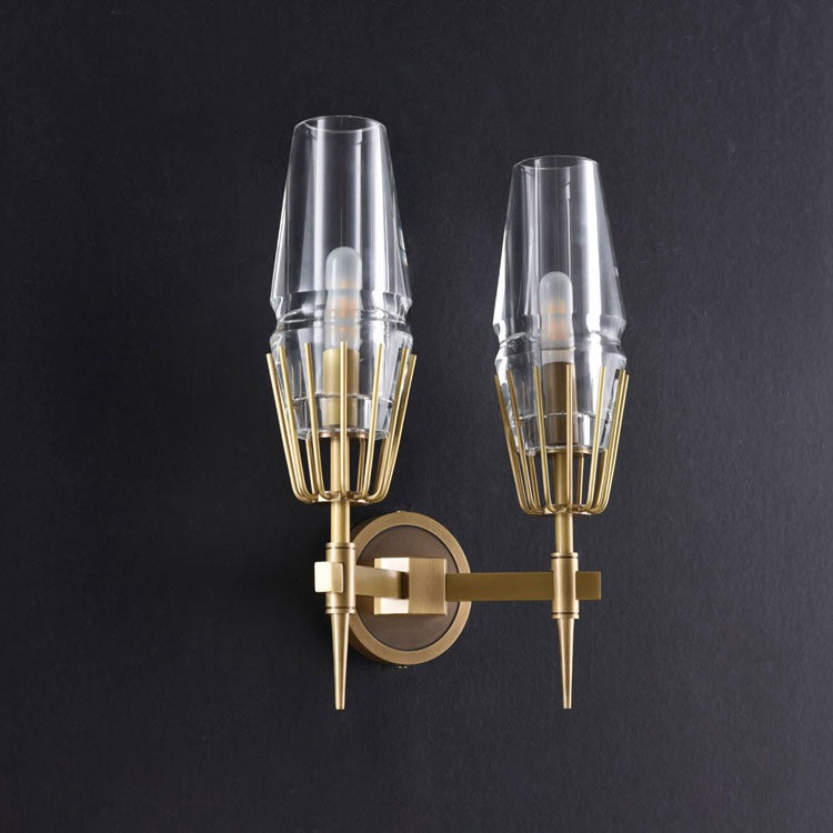 David Double Red Wine Glass Wall Sconce, Brass