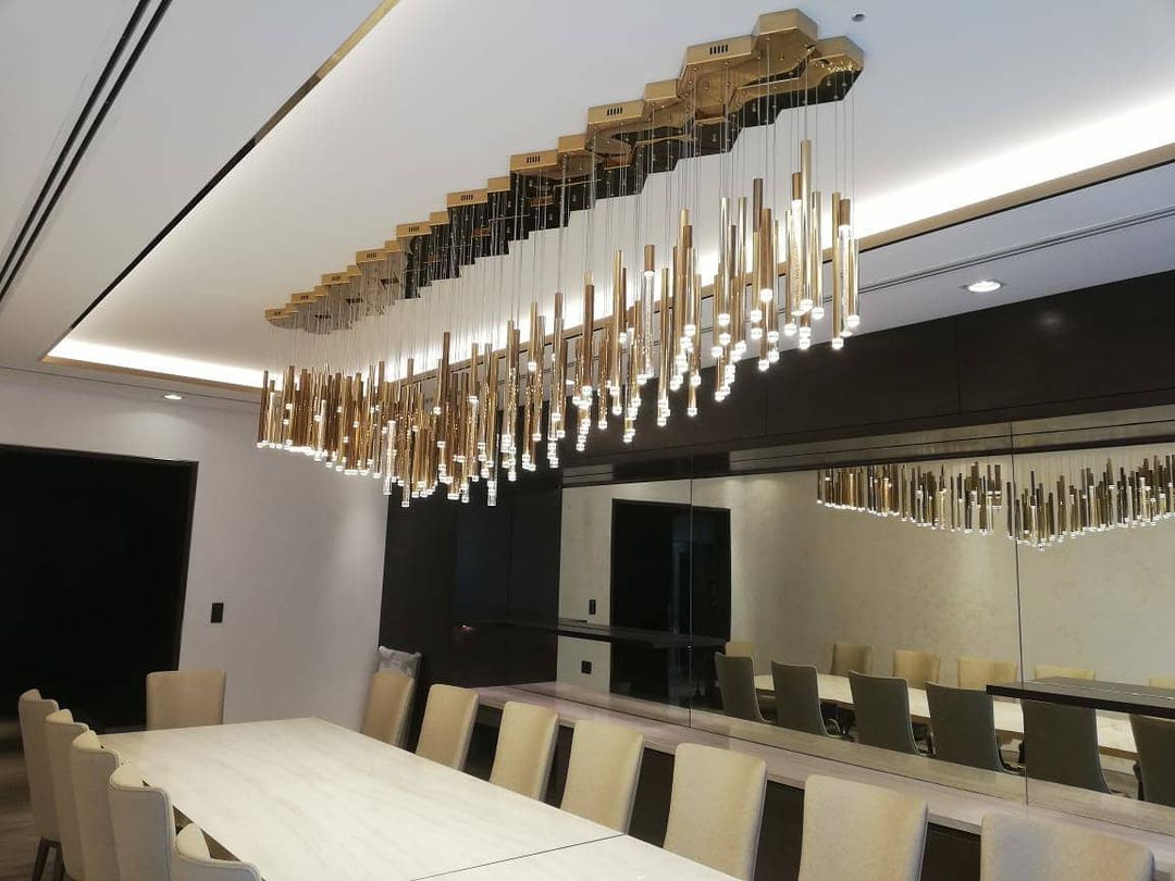 Bellini Rectangular Tri-Tone Tubular Pendant Light Chandelier