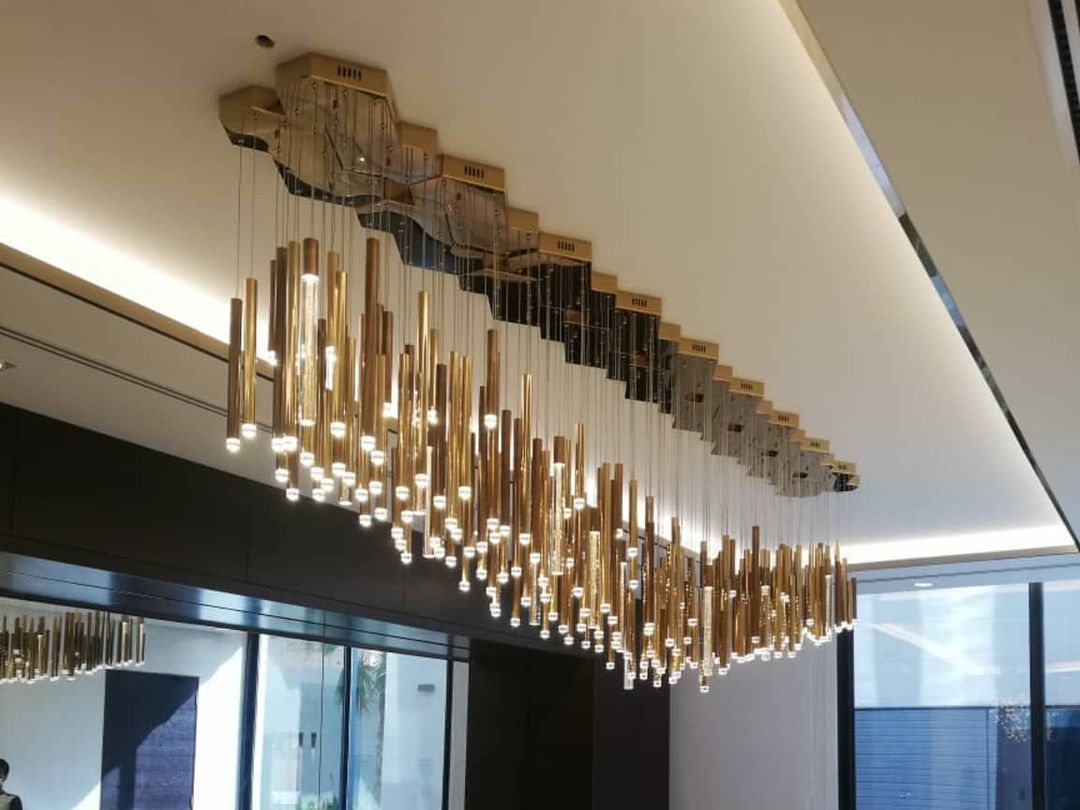 Bellini Rectangular Tri-Tone Tubular Pendant Light Chandelier