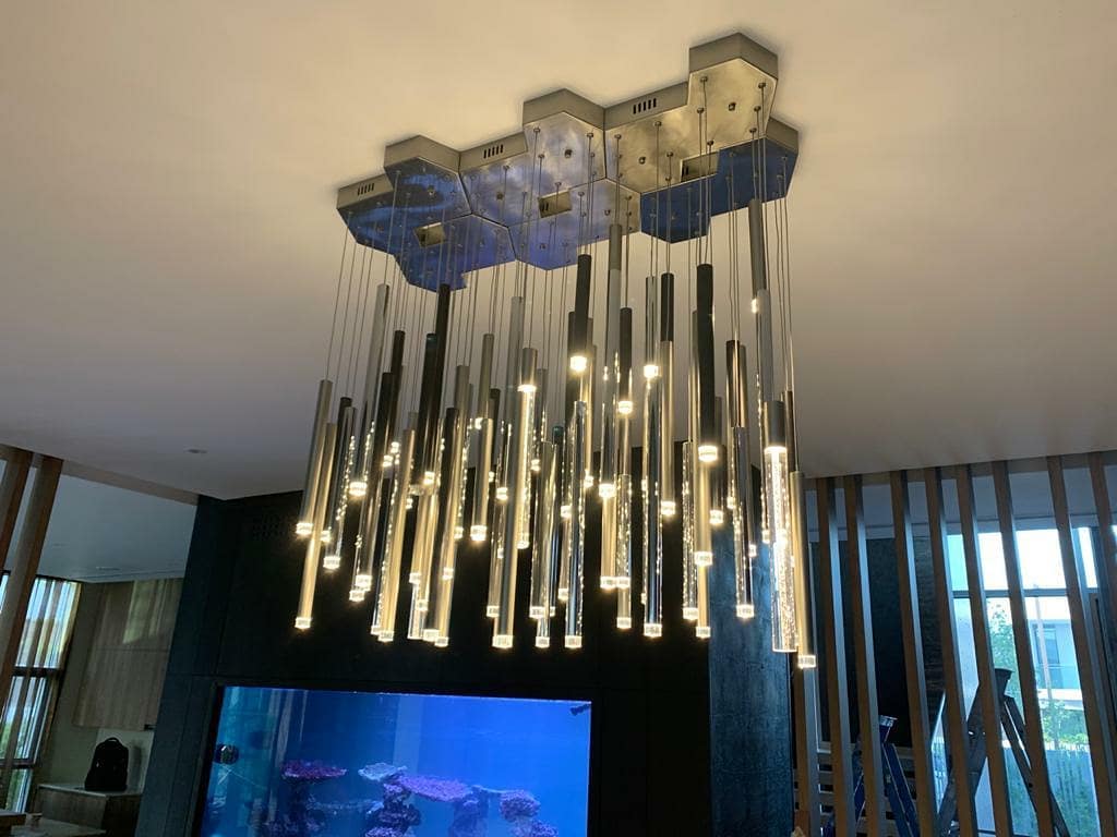 Bellini Square Tri-Tone Tubular Pendant Light Chandelier