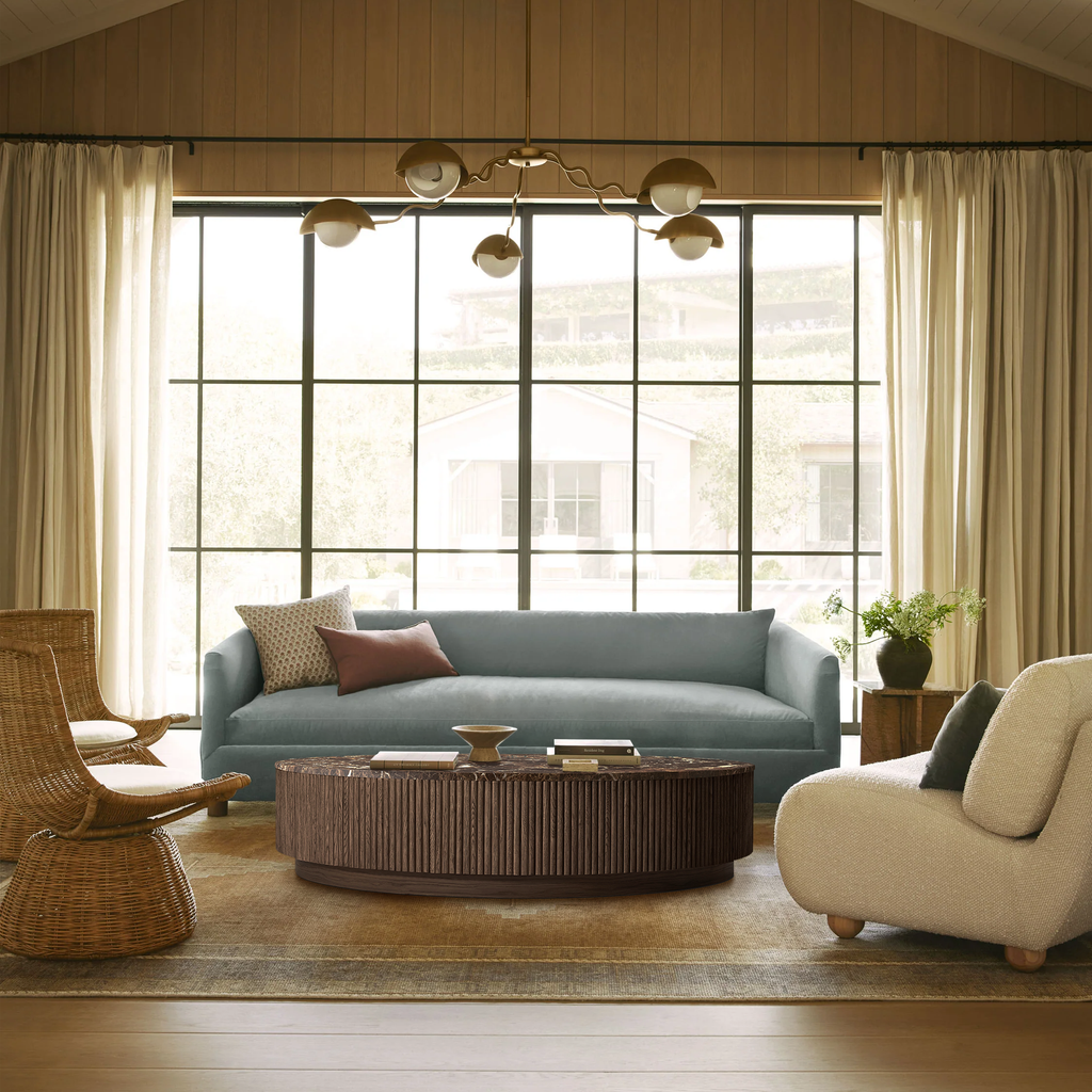 Mulholland Oak Wood & Stone Round Coffee Table